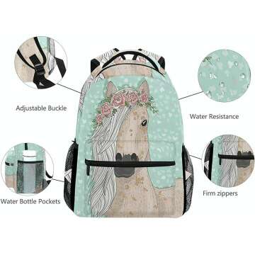 Floral Horse School Backpack Large for Girls