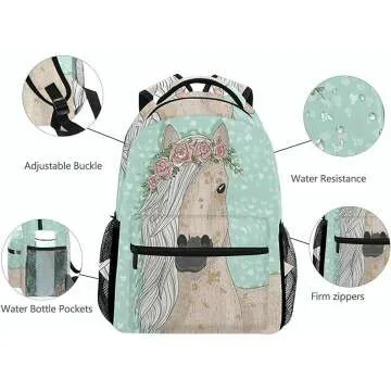 Floral Horse School Backpack Large for Girls
