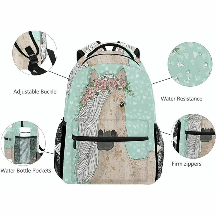 Floral Horse School Backpack Large for Girls