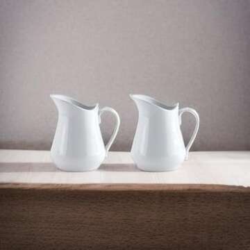 HIC Kitchen Creamer Pitcher with Handle, Fine White Porcelain, 4-Ounce, Set of 2