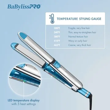 BabylissPRO Nano Titanium Prima Ionic Hair Straightener, Curl and Straighten Hair With One Professional Tool, Blue