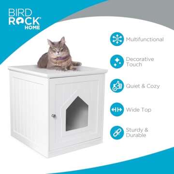 INTERNET'S BEST Decorative Cat House & Side Table, Nightstand, Pet Crate, Hidden Litter Box Enclosure, Multi-Functional Kitty Furniture, Hiding Spot, Wooden Cabinet for Cats, Kitten Home - White
