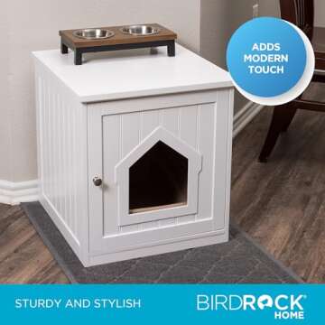 INTERNET'S BEST Decorative Cat House & Side Table, Nightstand, Pet Crate, Hidden Litter Box Enclosure, Multi-Functional Kitty Furniture, Hiding Spot, Wooden Cabinet for Cats, Kitten Home - White