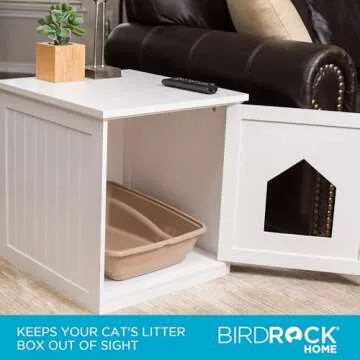 INTERNET'S BEST Decorative Cat House & Side Table, Nightstand, Pet Crate, Hidden Litter Box Enclosure, Multi-Functional Kitty Furniture, Hiding Spot, Wooden Cabinet for Cats, Kitten Home - White