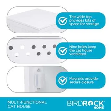 INTERNET'S BEST Decorative Cat House & Side Table, Nightstand, Pet Crate, Hidden Litter Box Enclosure, Multi-Functional Kitty Furniture, Hiding Spot, Wooden Cabinet for Cats, Kitten Home - White