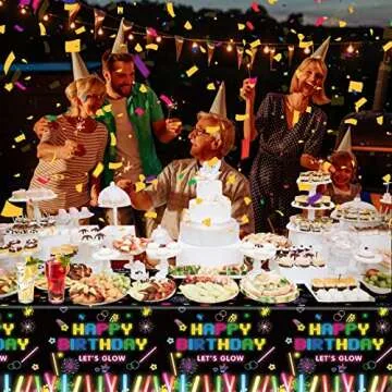 4 Pack Glow Party Table Covers Neon Party Tablecloth 51x86 Inch Glow Party Tablecloth Neon Glow Table Cover Glow in The Dark Birthday Party Table Cloth Black Light Table Cloths Let's Glow Tablecloth