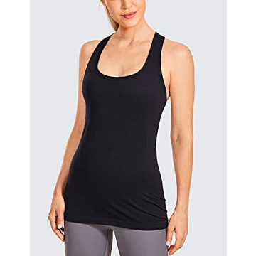CRZ YOGA Women's Active Seamless Workout Tank Tops Racerback Athletic Running Yoga Gym Shirts Long Length Black Medium