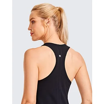 CRZ YOGA Women's Active Seamless Workout Tank Tops Racerback Athletic Running Yoga Gym Shirts Long Length Black Medium