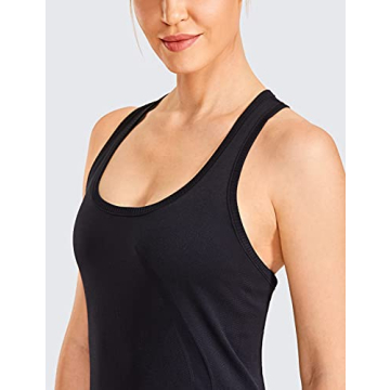 CRZ YOGA Women's Active Seamless Workout Tank Tops Racerback Athletic Running Yoga Gym Shirts Long Length Black Medium