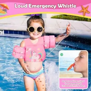 MoKo Toddler Swim Vest - Cute Toddler Floaties with Emergency Whistle for Boys and Girls 13-20-30 lbs Water Wings Arm Band Floaties Swim Training Equipment for Beach Swimming Pool Sea, Unicorn
