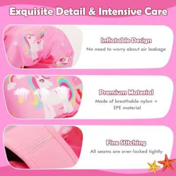 MoKo Toddler Swim Vest - Cute Toddler Floaties with Emergency Whistle for Boys and Girls 13-20-30 lbs Water Wings Arm Band Floaties Swim Training Equipment for Beach Swimming Pool Sea, Unicorn