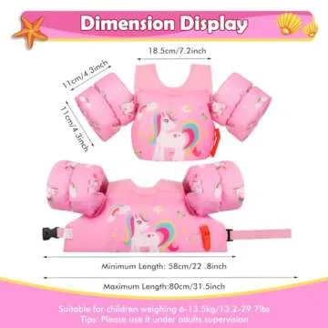 MoKo Toddler Swim Vest - Cute Toddler Floaties with Emergency Whistle for Boys and Girls 13-20-30 lbs Water Wings Arm Band Floaties Swim Training Equipment for Beach Swimming Pool Sea, Unicorn