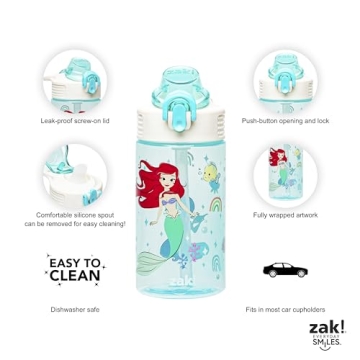 Zak Designs Disney Princess Kids Water Bottle 16oz Durable Plastic