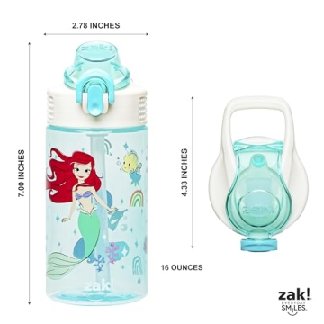 Zak Designs Disney Princess Kids Water Bottle 16oz Durable Plastic