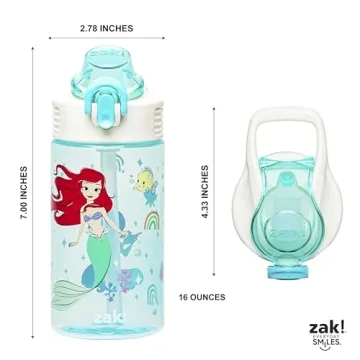 Zak Designs Disney Princess Kids Water Bottle 16oz Durable Plastic