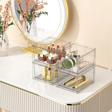 SpaceHacks Stackable Plastic Makeup Organizer Drawers