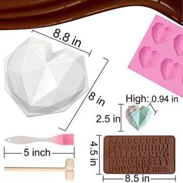 Breakable Heart Molds for Chocolate with Hammer, Heart Silicone Mold for Baking 8 Cavity Diamond Heart Shaped Mold, 8.8" Large Breakable Heart Mold Kit for Valentine Candy Making