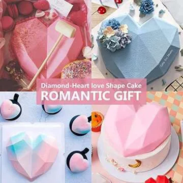 Breakable Heart Molds for Chocolate with Hammer, Heart Silicone Mold for Baking 8 Cavity Diamond Heart Shaped Mold, 8.8" Large Breakable Heart Mold Kit for Valentine Candy Making