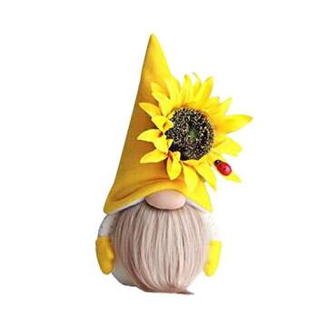 HOKITANS Gnome Plush Decorations for Home, Spring Summer Sunflower Decor, Handmade Faceless Doll, Easter Gnomes Ornaments Home Office Festival Decor (Black+Yellow+Green)