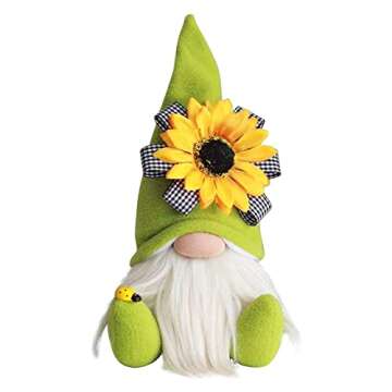 HOKITANS Gnome Plush Decorations for Home, Spring Summer Sunflower Decor, Handmade Faceless Doll, Easter Gnomes Ornaments Home Office Festival Decor (Black+Yellow+Green)