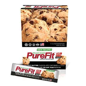 PureFit Premium Nutrition Protein Bars - Peanut Butter Chocolate Chip - 15 Count | 20G Protein, Plant Based Performance Enhancement & Energy Bar - Gluten Free, Dairy Free, Vegan