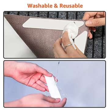 ZONGOOL 16 PCS Rug Tape, Reusable Washable Grippers for Rugs, Double Sided Non-Slip Rug Pads for Hardwood Floors, Rug Stoppers to Prevent Sliding, White
