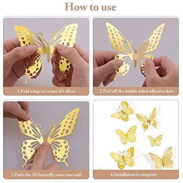 SAOROPEB 3D Butterfly Wall Decor 48 Pcs For Parties