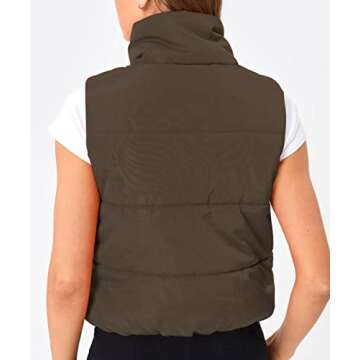 Trendy Queen Puffer Vest Women Sleeveless Winter Outerwear Warm Lightweight Fashion Stand up Collar Down Vest Brown S