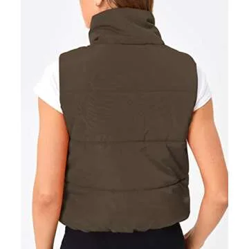 Trendy Queen Puffer Vest Women Sleeveless Winter Outerwear Warm Lightweight Fashion Stand up Collar Down Vest Brown S
