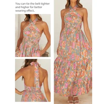 ZESICA Women's 2024 Summer Maxi Dress Crossover Halter Neck