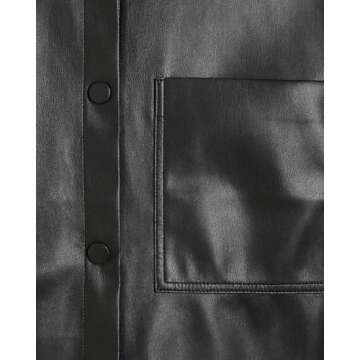 Faux Leather Shirt Women Loose Fit Short Sleeve PU Leather Button Down Crop Shirt with Pocket Black