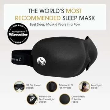 Nidra Sleep Mask for Men Women, Black 3D Blackout Sleeping Mask, Contoured Eye Mask for Lash Extensi...