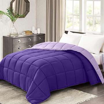 Homelike Moment Lightweight Queen Comforter - Purple Down Alternative Bedding Comforters Queen Size, All Season Duvet Insert Quilted Reversible Bed Comforter Soft Queen Full Size Plum/Light Purple