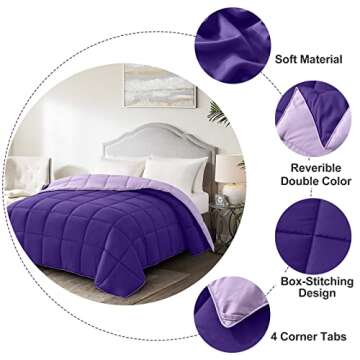 Homelike Moment Lightweight Queen Comforter - Purple Down Alternative Bedding Comforters Queen Size, All Season Duvet Insert Quilted Reversible Bed Comforter Soft Queen Full Size Plum/Light Purple