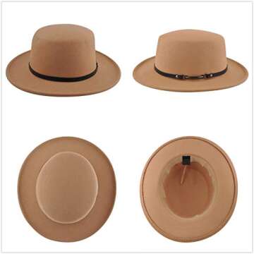 EINSKEY Womens Felt Fedora Hat, Wide Brim Panama Cowboy Hat Floppy Sun Hat for Beach Church Camel