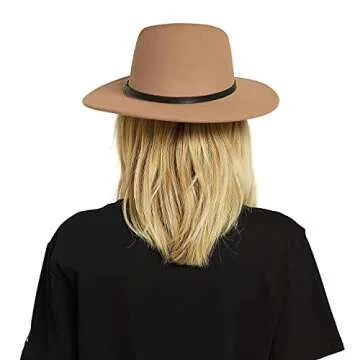 EINSKEY Womens Felt Fedora Hat, Wide Brim Panama Cowboy Hat Floppy Sun Hat for Beach Church Camel