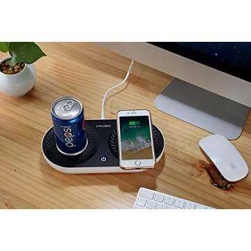 Coffee Mug Warmer, MINXUE Drink Cooler with Wireless Charger for Home Office Desk Use,Warming, Cooling and Charging All in 1