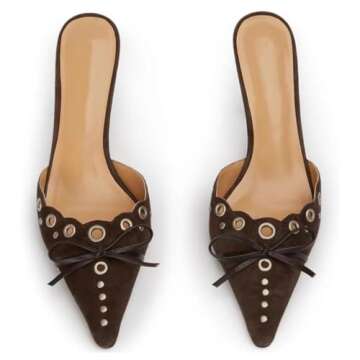 keleimusi Mid Heel Slip On Pumps Studded Bow Heeled Sandals for Women