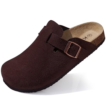 KIDMI Women's Suede Clogs: Comfortable Cork Footbed Sandals with Arch Support