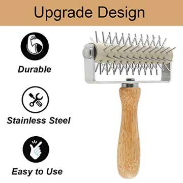 Stainless Steel Pizza Dough Docker Roller with Wood Handle