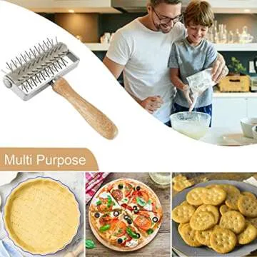 Stainless Steel Pizza Dough Docker Roller with Wood Handle
