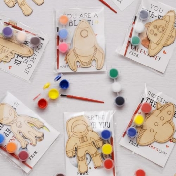 GEECOZYLIFE 28 Pack Space Kids Painting DIY Craft Kits with Valentine's Cards