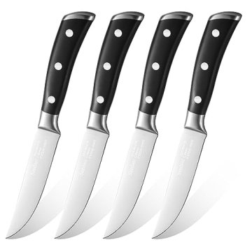 Steak Knives Set of 4, 5 Inch High-Carbon Stainless Steel Non-serrated Steak Knife, 4 Pieces Profess...
