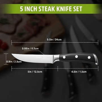 Premium Non-Serrated Steak Knives Set - High-Carbon Steel 4-Piece