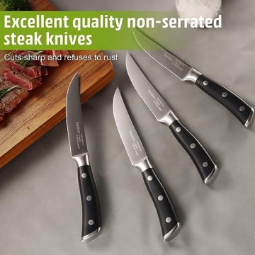 Premium Non-Serrated Steak Knives Set - High-Carbon Steel 4-Piece