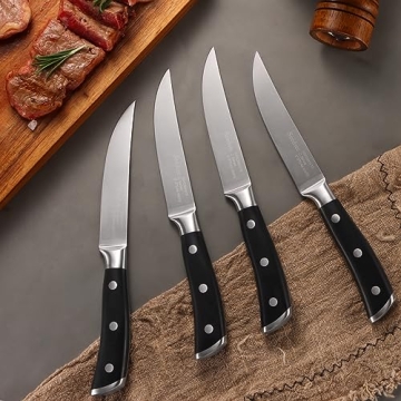 Premium Non-Serrated Steak Knives Set - High-Carbon Steel 4-Piece