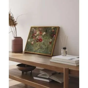 InSimSea Framed Canvas Wall Art Vintage Decor, FLoral Wall Art Decorations Classical Oil Painting Canvas Prints A Bed of Poppies Retro Home Decor Gifts, 12"x16"