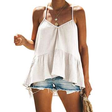 GAMISOTE Womens Spaghetti Strap Loose Tops Halter V Neck Peplum Flowy Shirts Tunics