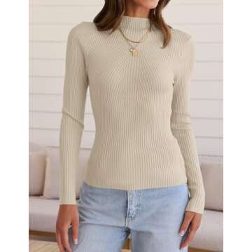 ZESICA Women's Fall Long Sleeve Turtleneck T Shirt Ribbed Knit Sweater Slim Fit Basic Casual Tee Top...