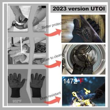 UTOI BBQ Grill Gloves, 1472°F Heat Resistant Barbecue Gloves Oven Mitts, Silicone Non-Slip Cooking ...